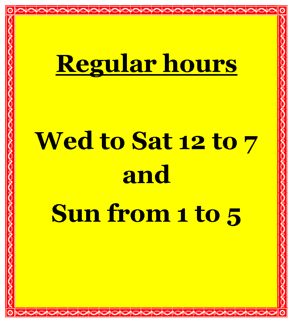 Text Box:  Paul’s Piercings is open 5 days a week, from Wednesday to Saturday, from 12:00 to 7:00. Last piercing taken at 7:00.Sundays we are open from 1:00 to 5:00. Last piercing taken at 5:00.Just drop in, no appointments   